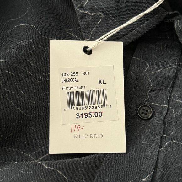 Billy Reid Shirt Mens XL‎ Slim Charcoal Gray Kirby Shirt Printed Neutral Preppy - Picture 8 of 9